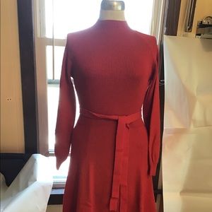 VINTAGE St John knit wool dress fit and flair with self belt